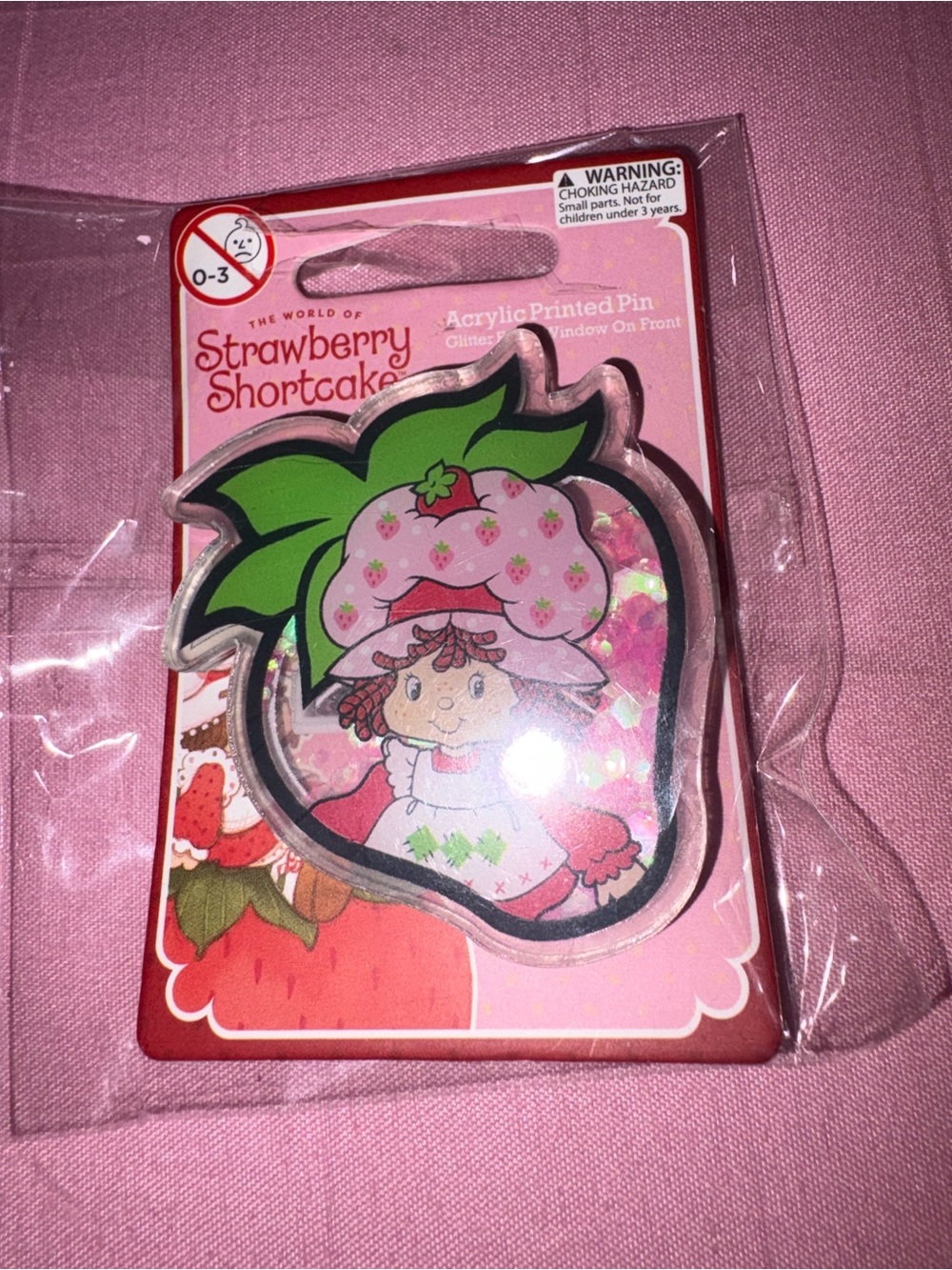 Strawberry Shortcake Pink Acrylic Brooch Pin - Strawberry Shortcake